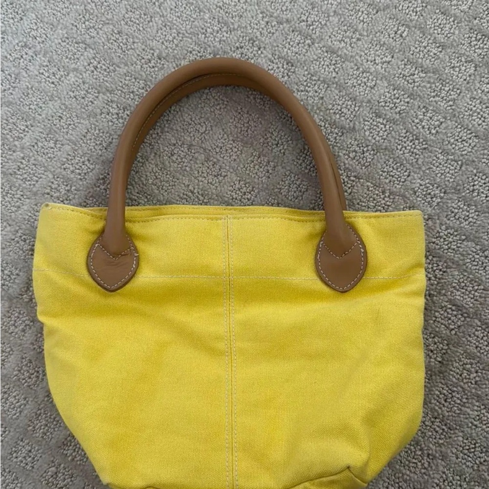 Lilian Vernon Yellow Canvas Tote Bag with Brown Handles